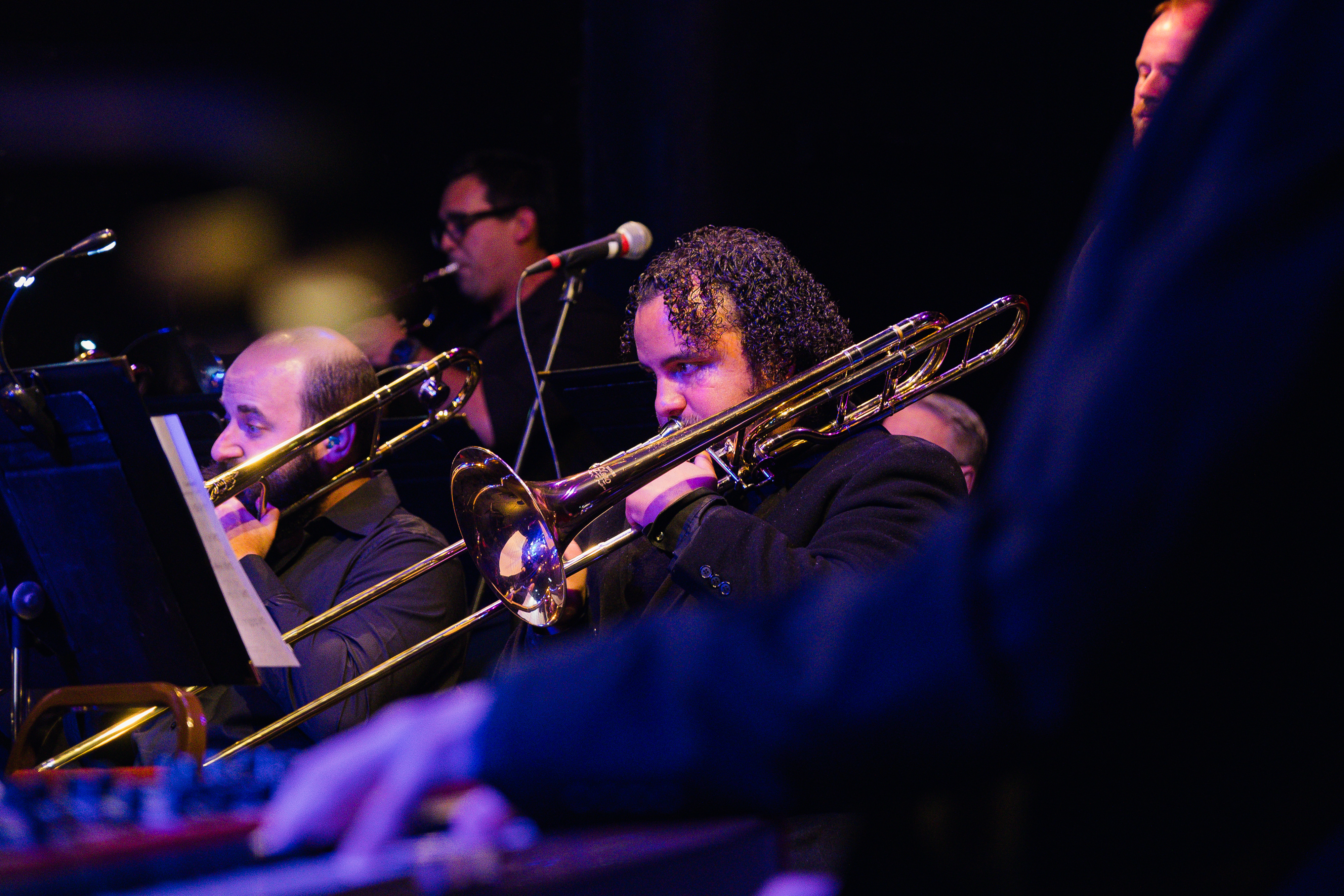 Trombone section performing